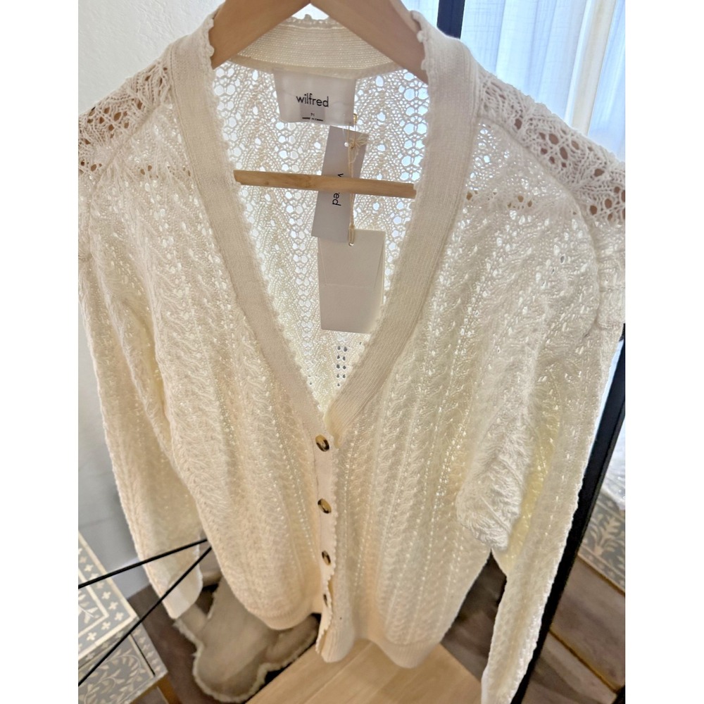 Aritzia Wilfred Reverence Relaxed V-neck Cotton Cardigan NWT/Light Birch/Size M - Picture 3 of 6